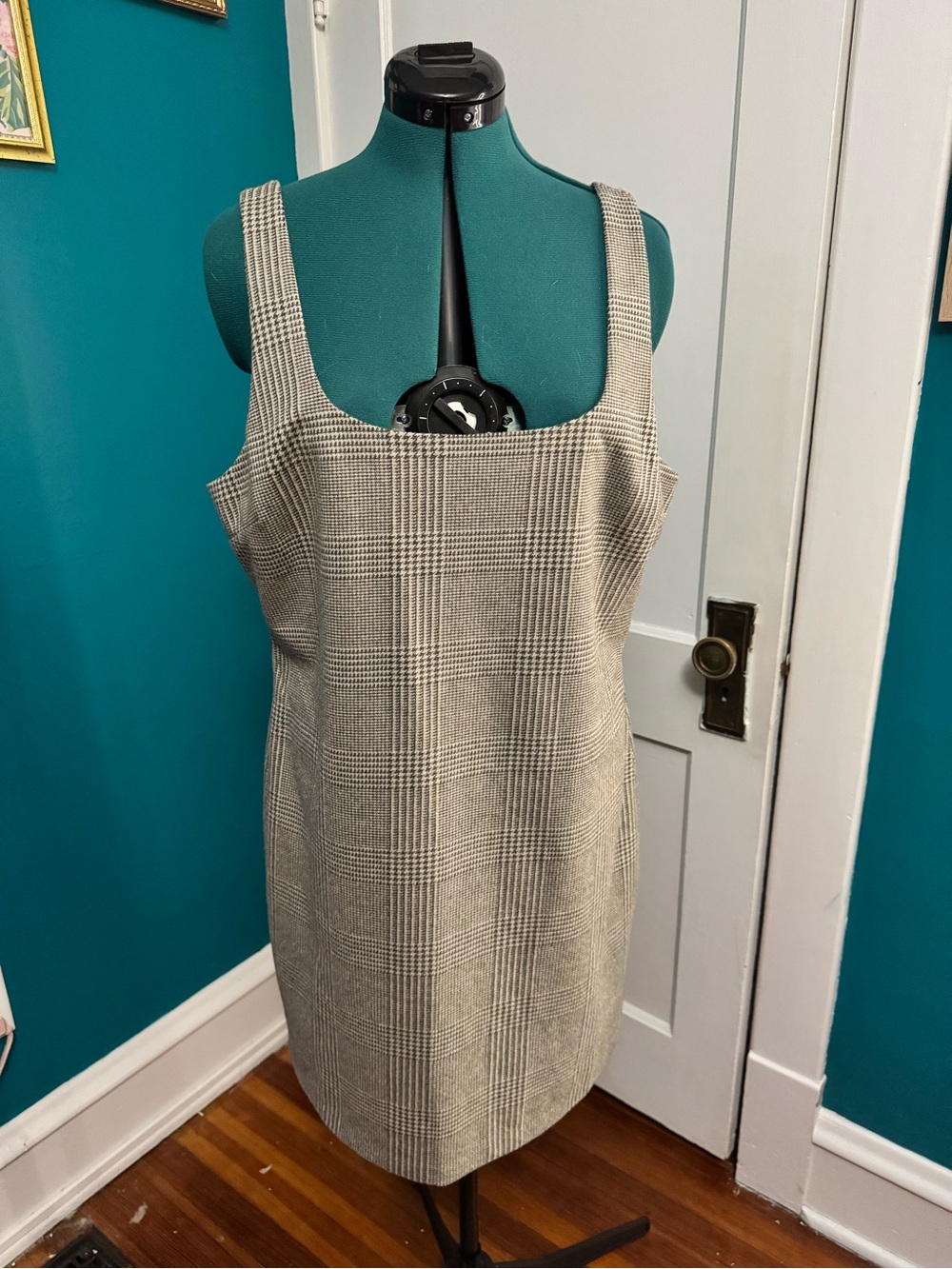 Banana Republic Plaid Square-Neck Sheath Dress in Beige and Black